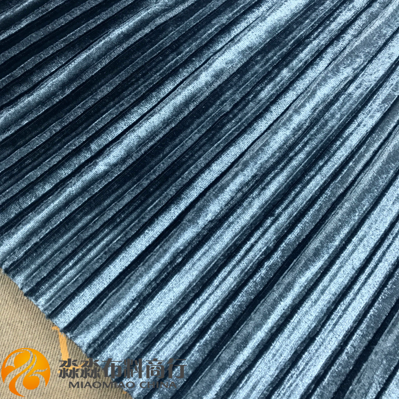 新秋冬光感金丝绒布料 厂家直销灰蓝色电光风琴百褶裙金丝绒布料