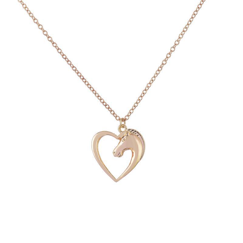 Sweet Heart Pony Necklace Alloy Pendant Copper Chain Cute Animal Horse Head Necklace Wholesale display picture 12