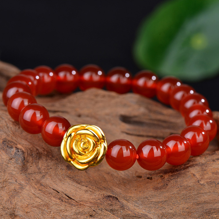 Unisex enkelcirkel granatarmband sandguld ros vakuumförgyllt smycke pärlpar kristallarmband_voghion.com