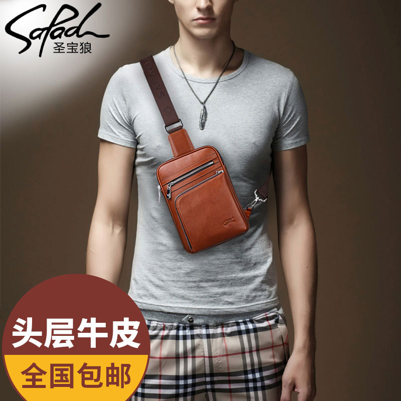 San Bao Wolf Korean Edition Messenger The single shoulder bag cowhide man Chest pack Waist pack motion Messenger knapsack Manufactor Direct selling