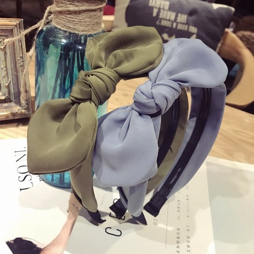 Korean new handmade hair accessories Korean version solid color rabbit ears bow wide edge toothed anti-slip hair hoop women's headband