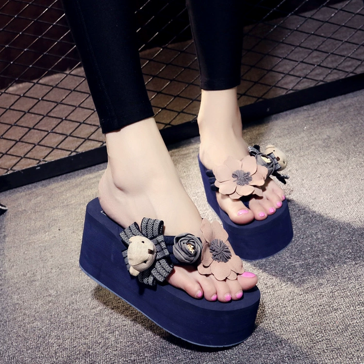 Летние женские пляжные тапочки Shanjiao, 8 см ручной работы с медвежьей лентой, модные шлепанцы на наружной танкетке с нескользящей подошвой