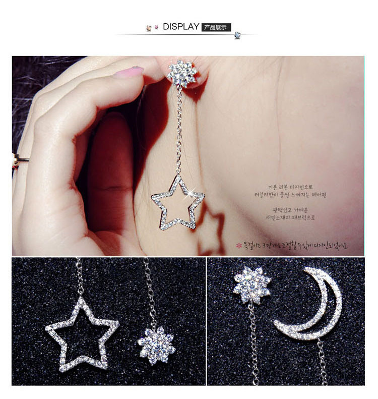 Long Snowflake Earrings Creative Star Moon Asymmetric Zircon Earrings display picture 4