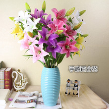 手感花PU仿真花价批发供应逼真手感PU百合花假花批发