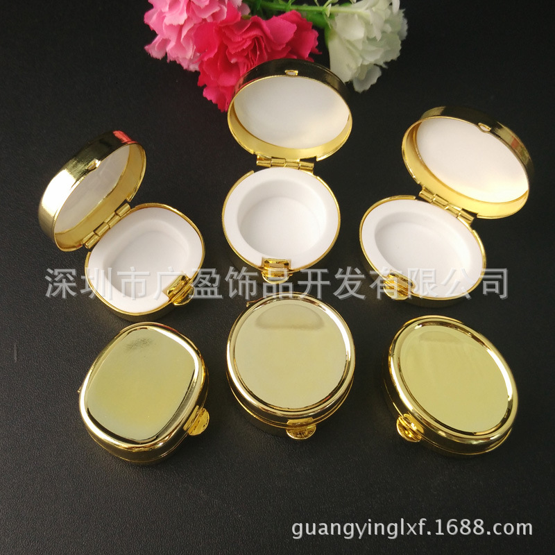 厂家促销高端西班牙金属小药丸收纳盒 金色 多功能首饰盒PILLBOX