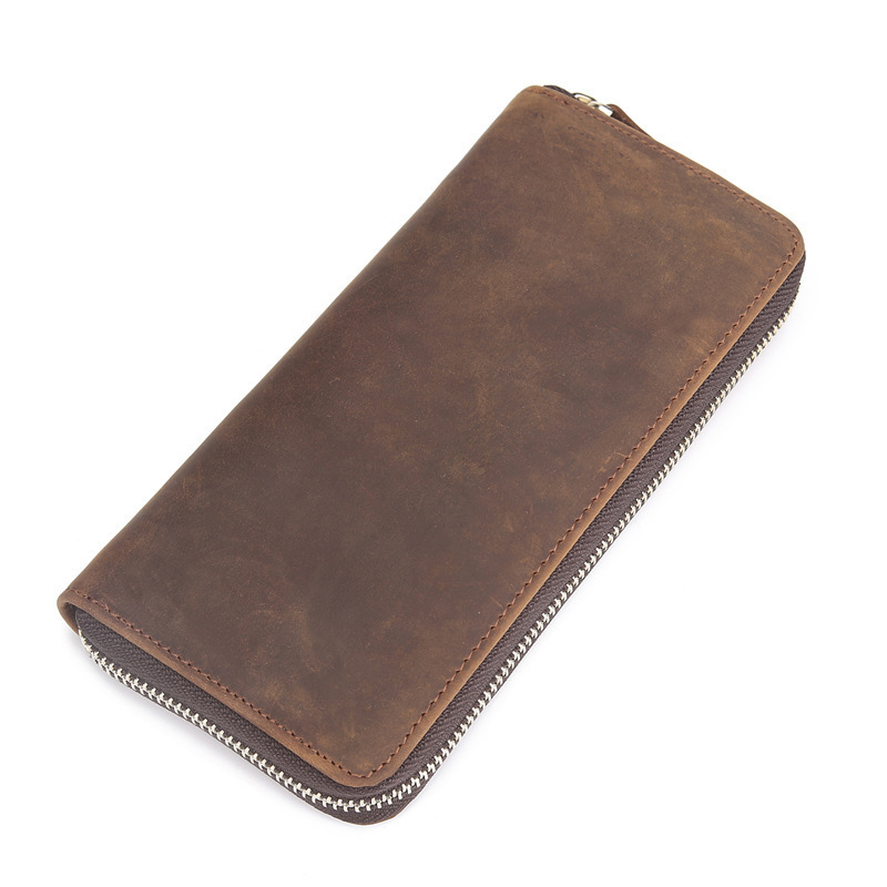 8875 Crazy Horse Leather Long Wallet Men's Wallet Vintage Top Layer Cowhide Genuine Leather Mobile Phone Bag Clutch Bag Multi-Pocket