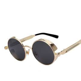 2671新款弹簧金属太阳镜朋克圆型墨镜男女欧美外贸小圆框太阳眼镜