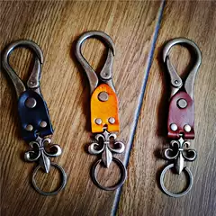 Punk creative first layer cowhide keychain vintage vegetable tanned cowhide key pendant hip hop keychain