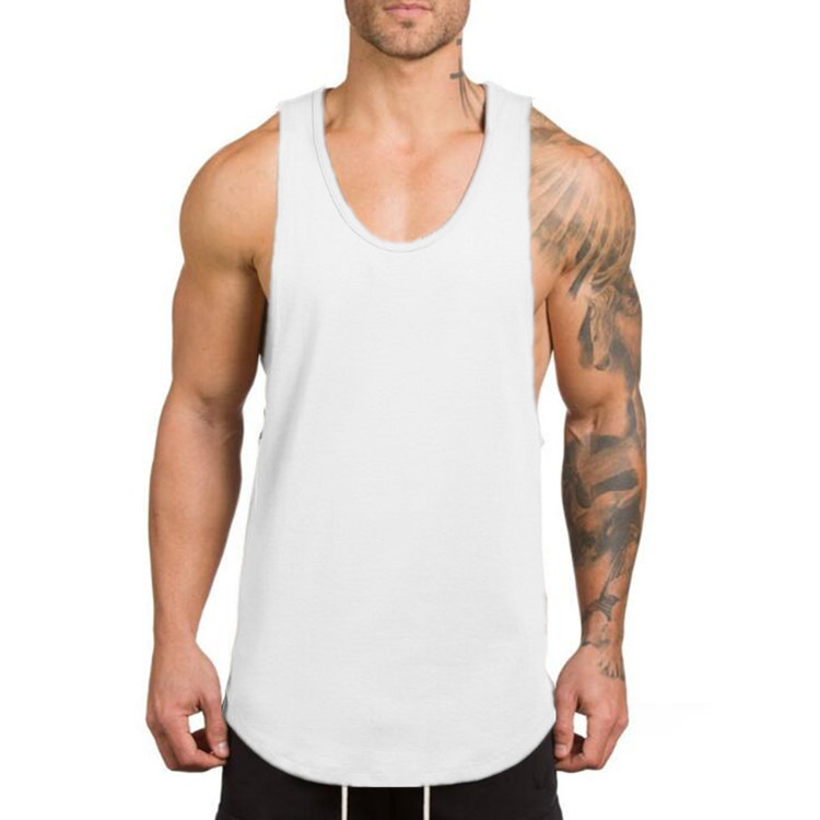 Comercio exterior de los hombres de excavación profunda culturismo fitness Chaleco de color sólido verano con cuello en V entrenamiento integral Deportes camiseta de fondo