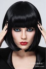 Fashion short hair girl with bangs bobo hairstyle face-shaping photo shoot bobble head wig for women fluffy
