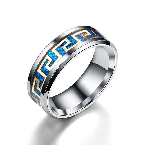 New cross-border European and American micro-glazed Great Wall pattern men's and women's personalized titanium steel rings factory direct sales and wholesale