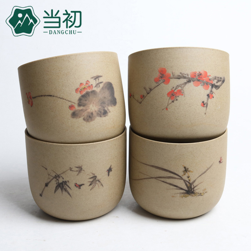 Fleshy flowerpot wholesale stoneware pot vintage Meilan bamboo Lotus breathable plain fired ceramic pot old pile pot zakka straight tube