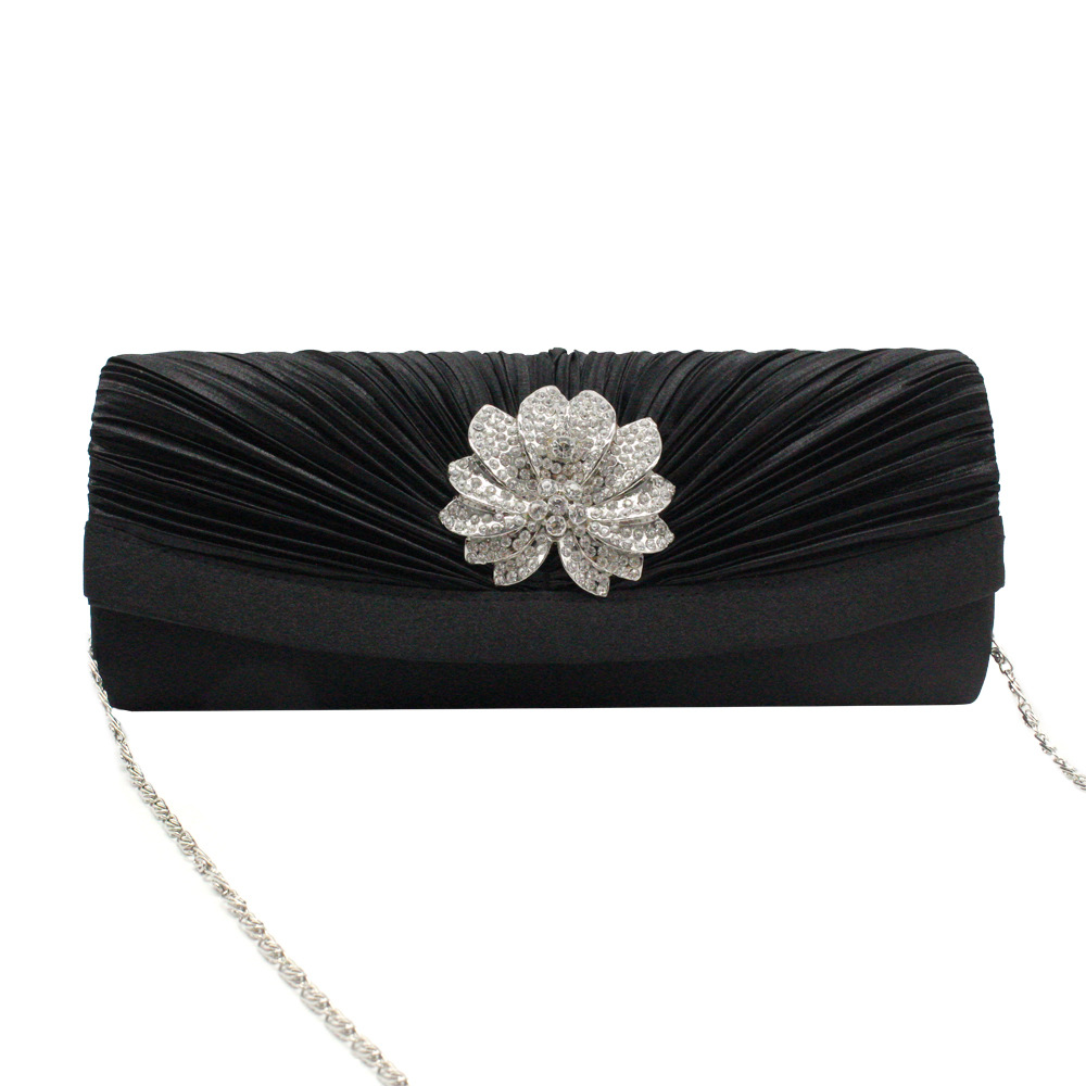 Red Black Silver Silk Solid Color Rhinestone Square Folds Evening bags Louis display picture 2