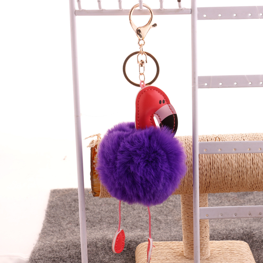 PU leather red mouth flamingo fur ball keychainpicture9