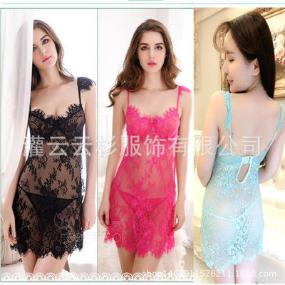 Cross-border sourcing Sexy Lingerie Jacobs eyelash Lace transparent Large Backless camisole Gather Steel ring Nightdress