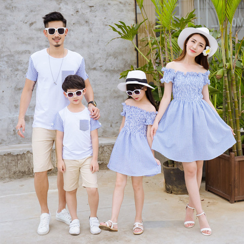 Summer Parent-Child Outfit Fashion Trendy Kids Short Sleeve T Family Set Mother and Daughter One-Shoulder Dress 1138