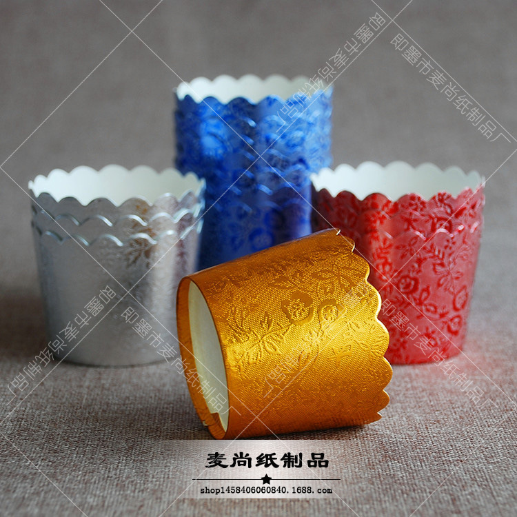 Oro y plata rojo y azul patrón taza pastel taza de papel Qi Feng papel soporte medio papel de aluminio resistente a altas temperaturas taza de papel para hornear