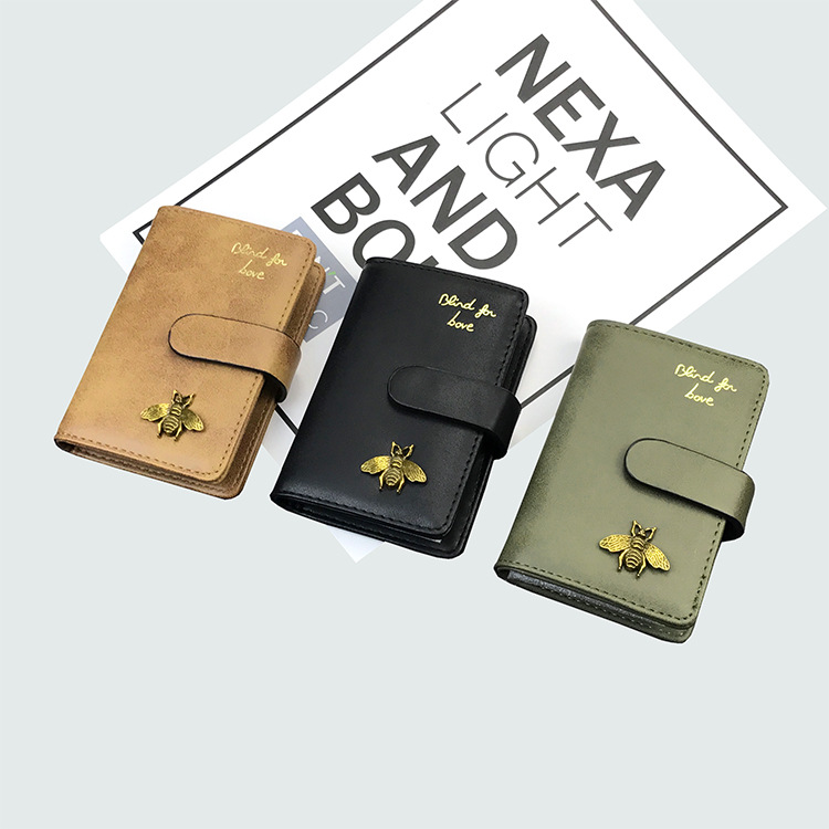 2020专用卡包女式韩版多卡磨砂大容量银行卡夹带扣卡包蜜蜂小包包