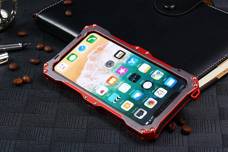 S.CENG Gundam Water Resistant Dustproof Shockproof Silicone Gorilla Glass Aluminum Alloy Metal Case Cover for Apple iPhone X