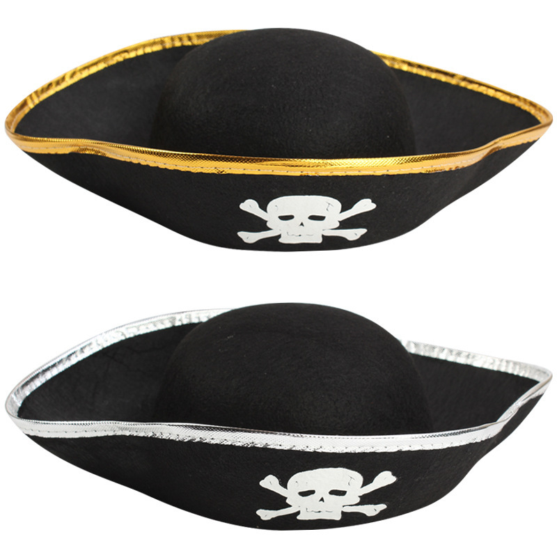 Adult Pirate Hat Stage Performance Pirates of the Caribbean Dress Up Hat Black Skull Captain Hat Phnom Penh Silver Edge