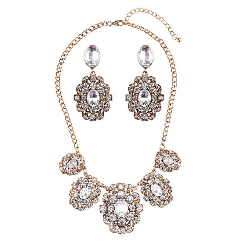 Geometric type alloy Diamond Necklace Set (Ancient gold)NHWF2865-Ancient gold