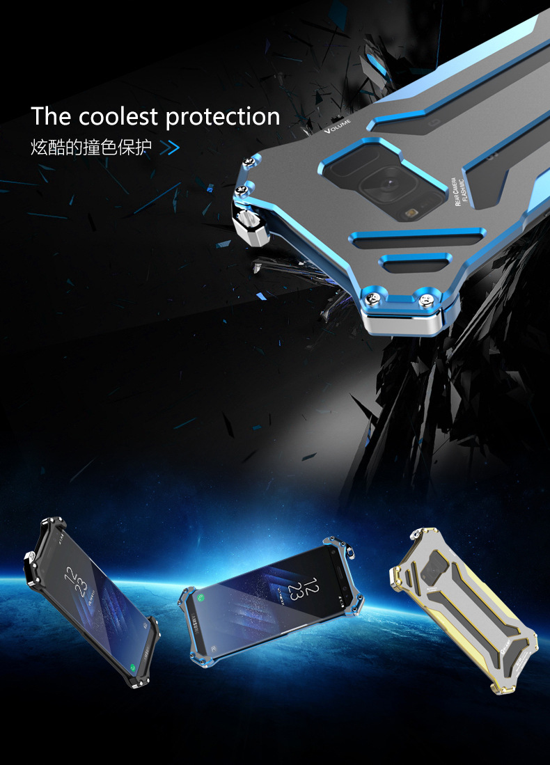 R-Just Gundam Aerospace Aluminum Contrast Color Shockproof Metal Shell Outdoor Protection Case for Samsung Galaxy S8 Plus & S8