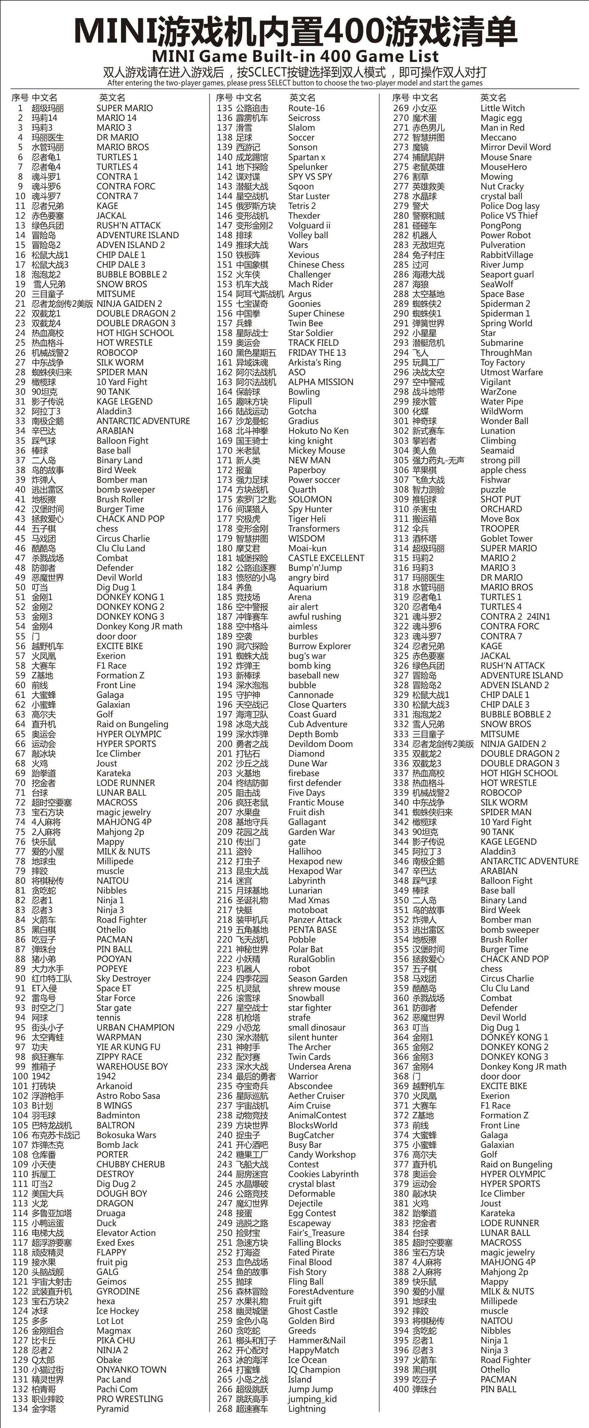 400合一游戏清单
