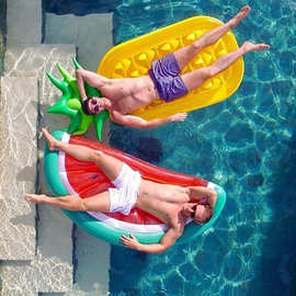 加厚PVC充气半边西瓜浮床 充气西瓜菠萝浮排西瓜充气浮垫泳池玩具