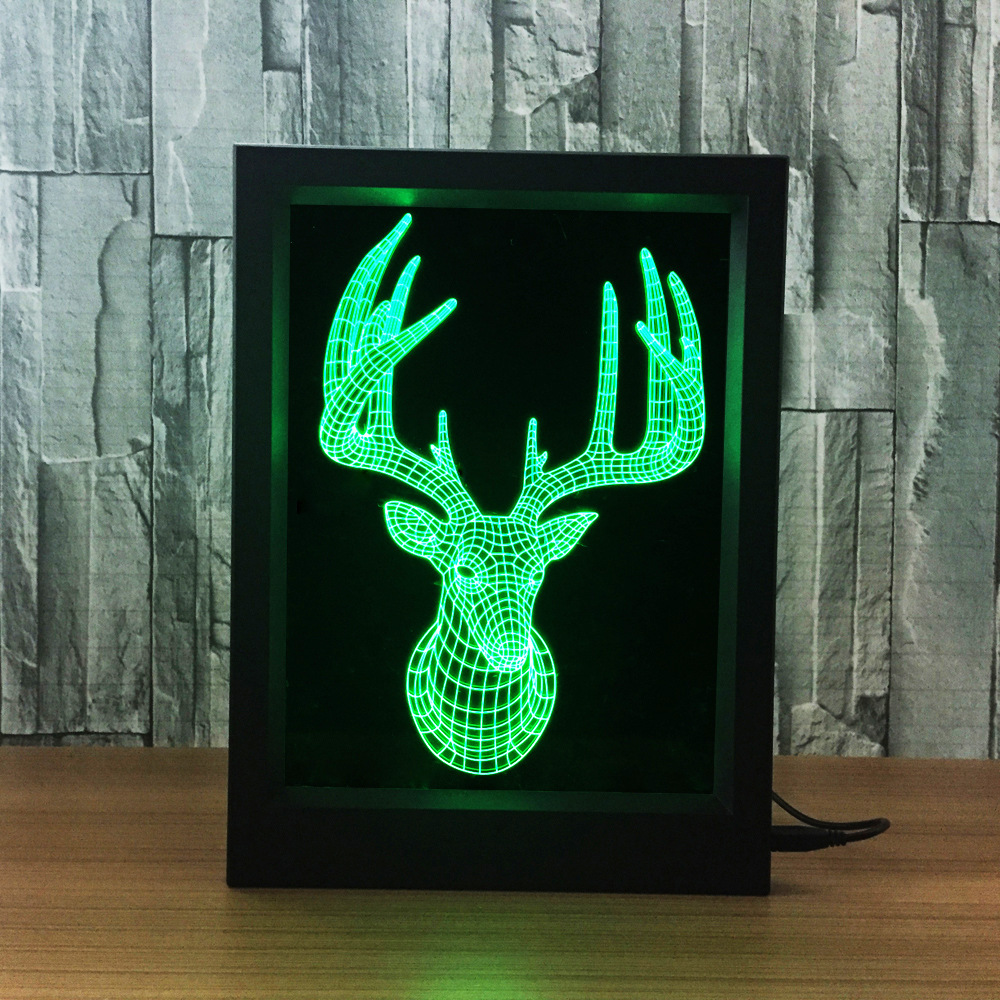 圣诞老人3D相框灯小夜灯 七彩触控遥控LED视觉灯