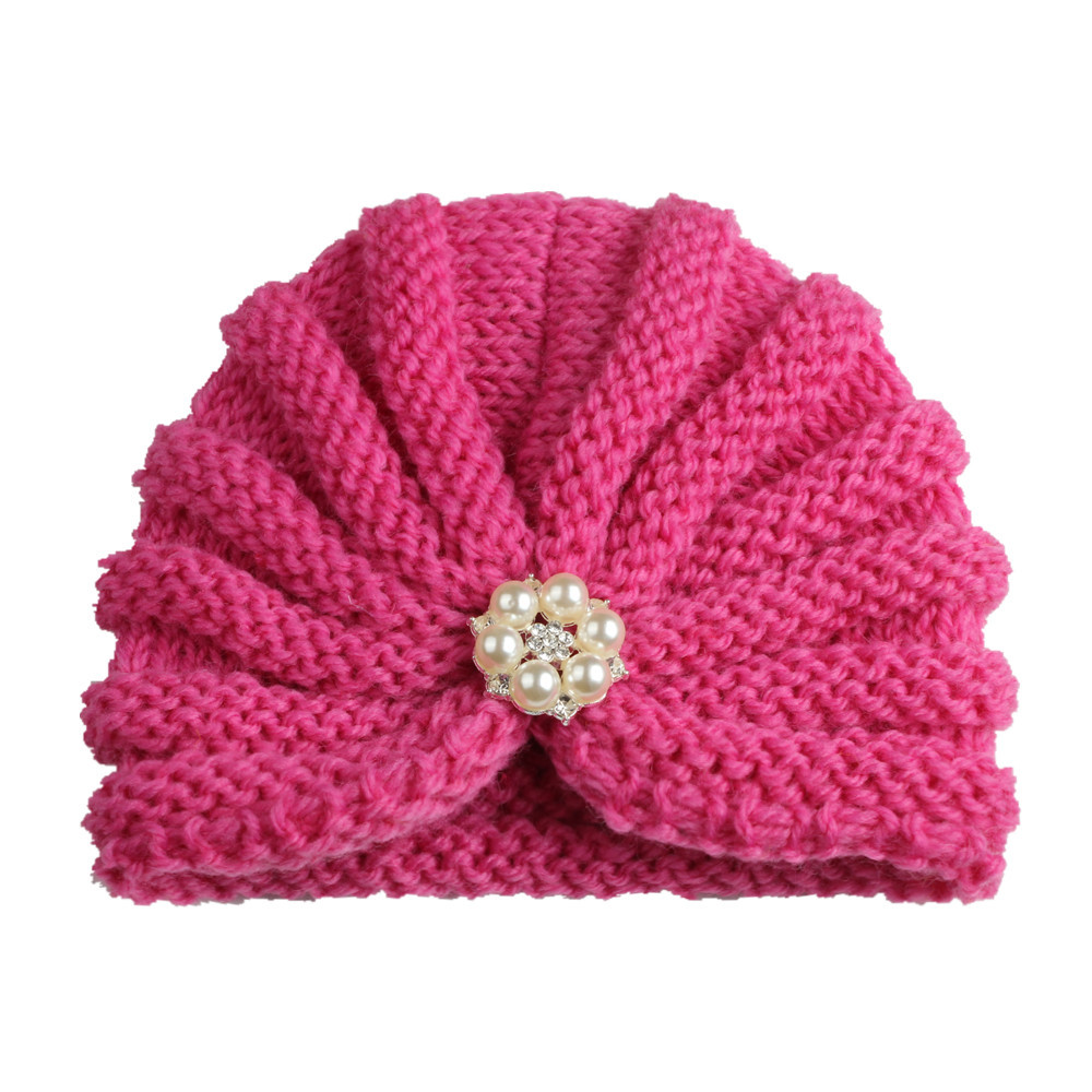 Baby Girl's Fashion Solid Color Inlaid Pearls Diamond Wool Cap display picture 2