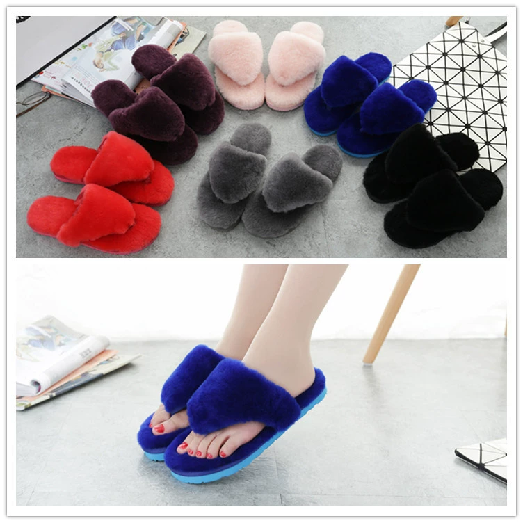 Зимние шерстяные тапочки-шлепанцы на меху овчины, интегрированная домашняя обувь, шлепанцы, Нескользящие, цельная доставка