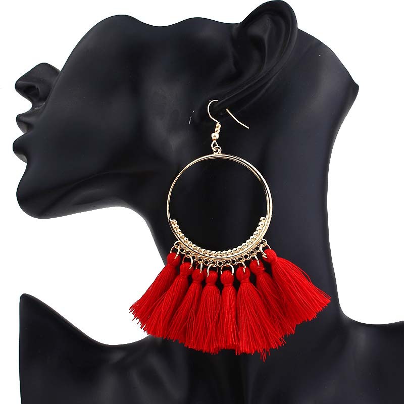 Ethnic Style Round Alloy Wax Line Tassel Women's Drop Earrings 1 Pair display picture 3