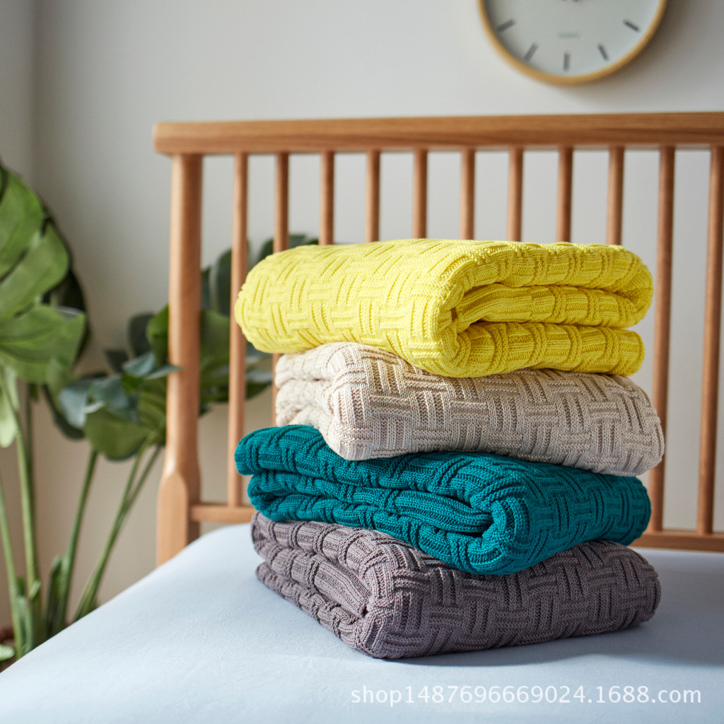 春款 針織毯子 加厚竹節全棉毛線毯子針織線毯辦公室午休毯空調毯