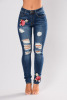 women wear holes embroidery elastic foreign trade denim pants