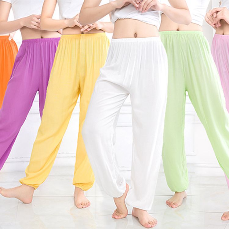 Bloomers de seda de algodón para hombres y mujeres pantalones de verano para adultos pantalones de baile a prueba de mosquitos de color sólido pantalones de artes marciales yoga Delgado