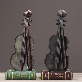 创意复古树脂小提琴模型摆件软装饰品橱窗摄影道具会所酒吧摆设