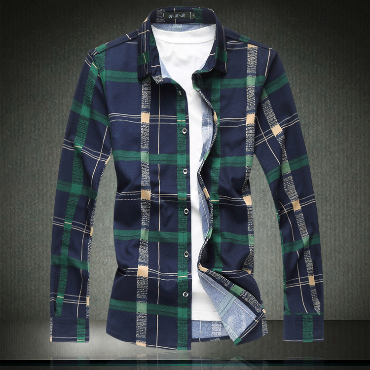 Autumn new men's long sleeve oversized Plaid Shirt