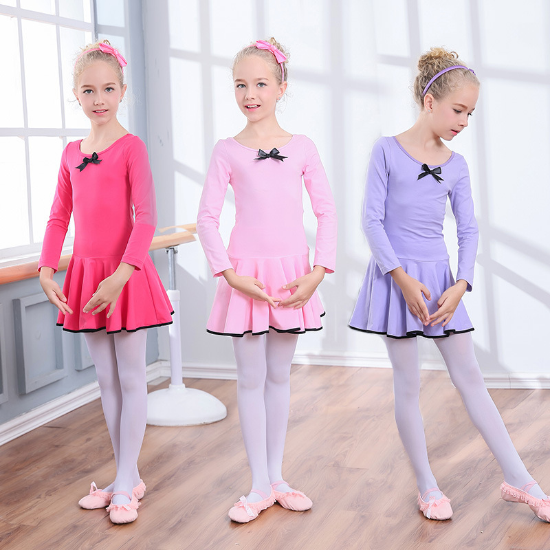 Children girls ballet latin dance Dress training practice performance dance dress long sleeve cotton Ballet Dress