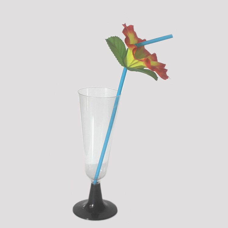 Paja de plástico desechable bendable jugo bebida color paja arte modelado alargado flor creativa 24cm