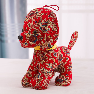 狗年毛绒玩具喜庆狗公仔礼品公司狗公仔红色花布狗毛绒玩具