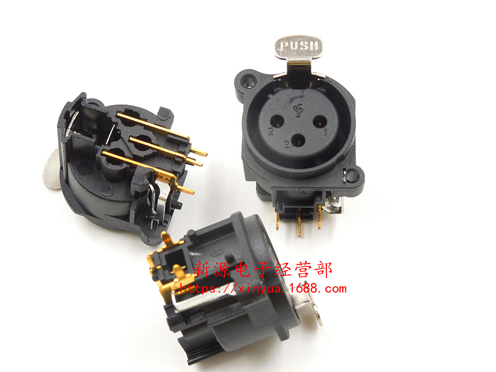 镀金 卡农座 音频音箱 三芯 XLR插座 卡龙座  卡侬插座 弯脚 母座