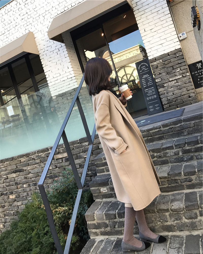 18 mùa thu và mùa đông phiên bản mới của Hàn Quốc của hồ sơ màu sắc nặng của bột yến mạch trà lỏng làm thủ công áo khoác hai mặt mẫu áo dạ đẹp 2021