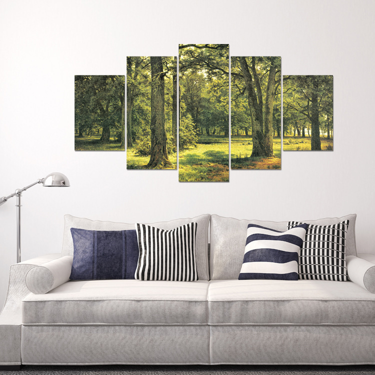 ebay爆款绿色森林厂家批发无框画五拼油画挂画五联画组合装装饰