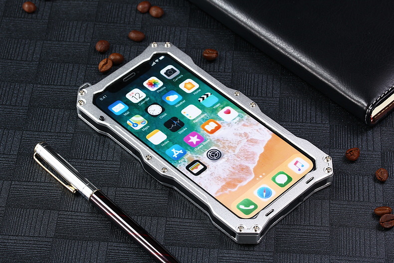 S.CENG Gundam Water Resistant Dustproof Shockproof Silicone Gorilla Glass Aluminum Alloy Metal Case Cover for Apple iPhone X