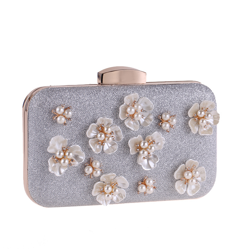 Bag New Dinner Clutch Bag Fashion Flower Pearl Women's Diagonal Package display picture 13