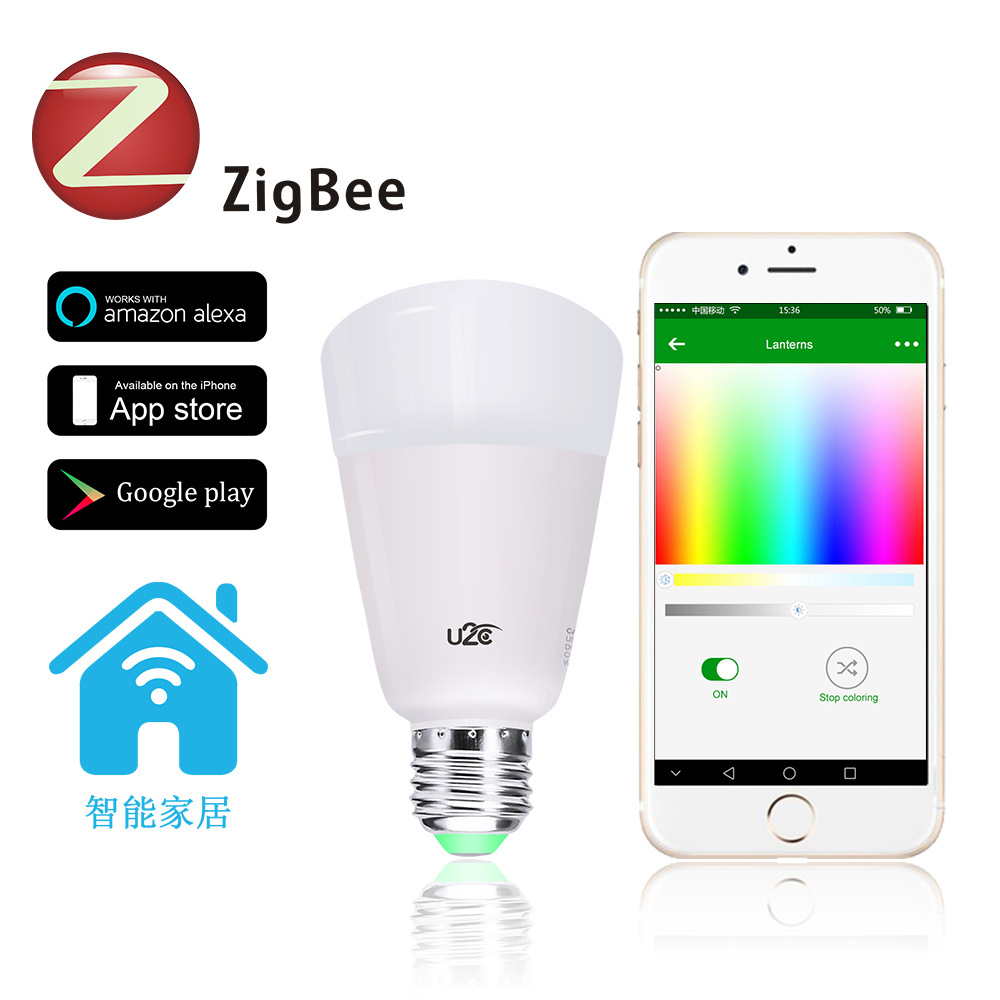 廠家直供新款ZIGBEE Led燈泡智能RGBW球泡燈支持APP AMAZON ALEXA