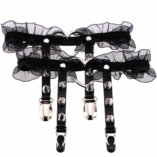 European and American sexy heart garters Ebay hot sale nightclub bar leather rivet leg garter clip