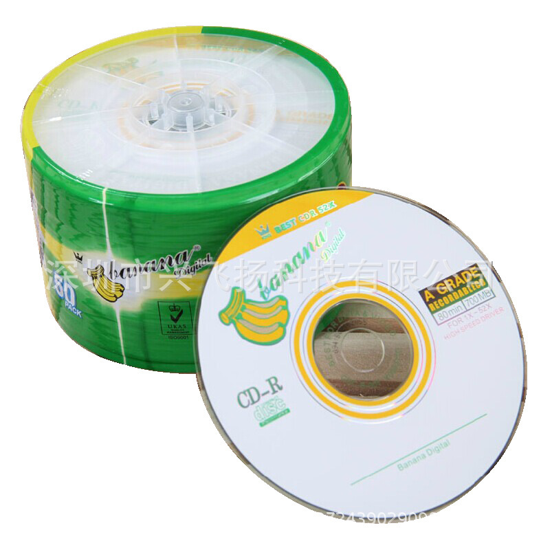 Banana CD-R CD Raw Material Banana King CD 52x 700m Blank CD Platinum Burn Disc 50 Pack