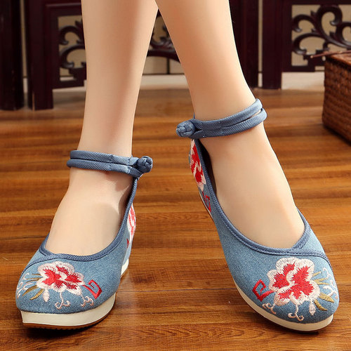 Peony rubber two-color sports travel casual sole canvas patchwork embroidered Chinese style cloth shoes for women's singles