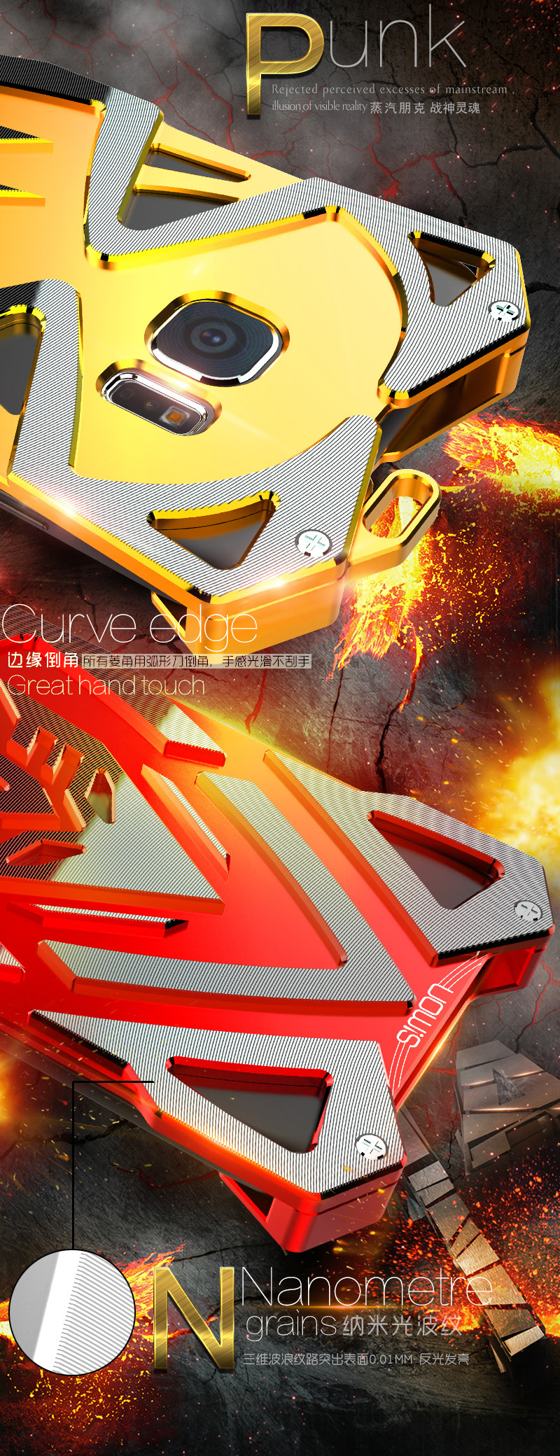 SIMON THOR Ⅱ Aviation Aluminum Alloy Shockproof Armor Metal Case Cover for Samsung Galaxy S6 Edge